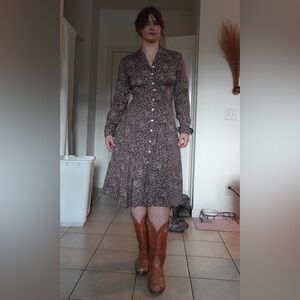 Vintage floral dress brown/plum